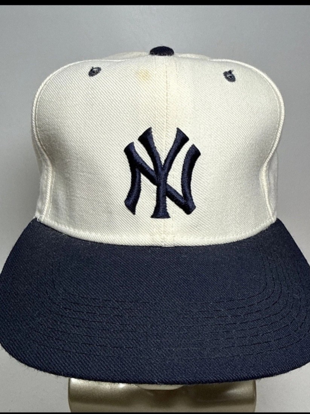 Vintage New York Yankees New Era Pro Model Hat Snapback MLB White Cap Wool Blend
